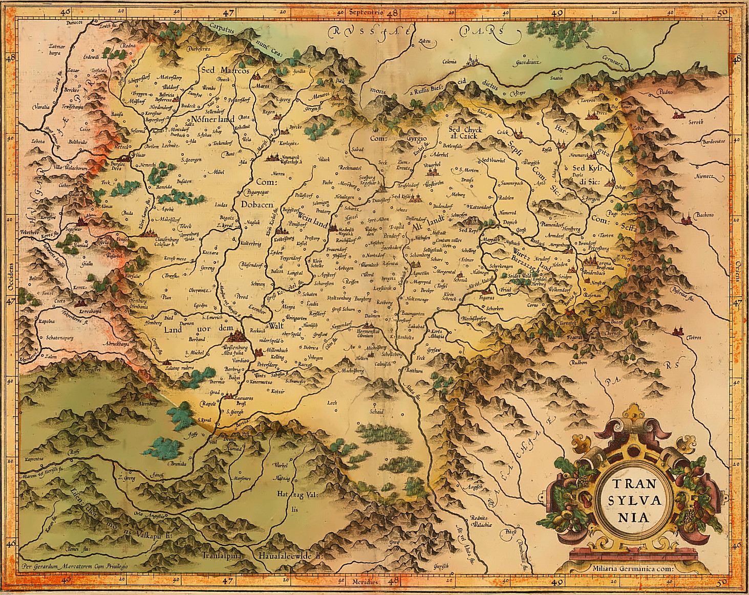Harta Transilvania – Transylvania Map autor Gerard Mercator la ...