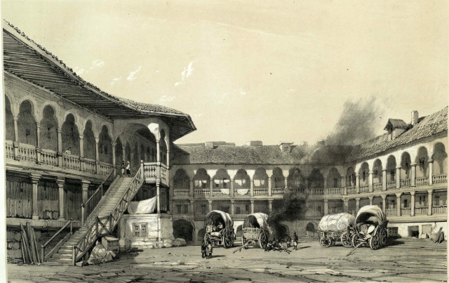 Hanul lui Manuc în București Album Valaque de Michel Bouquet 1843