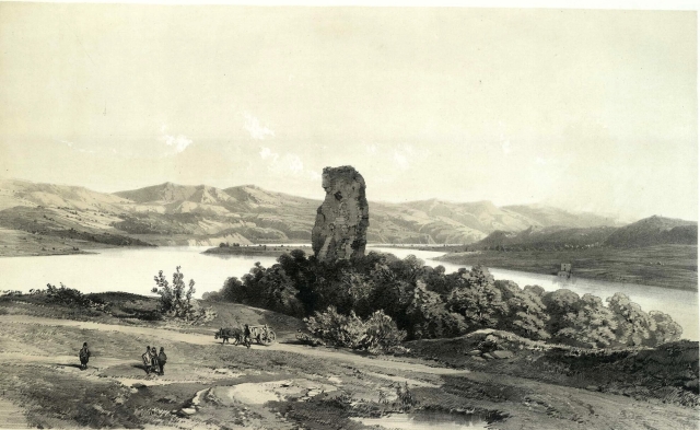 Rămășițe ale Turnului Severului și ale Podului Traian peste Dunăre Album Valaque de Michel Bouquet 1843