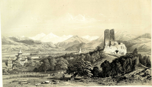 Vedere asupra orașului și a mănăstirii Argeș Album Valaque de Michel Bouquet 1843